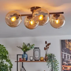 Gastor Plafonnier, Boule lumineuse Ambre, 4 lumières