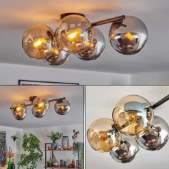 Gastor Plafonnier, Boule lumineuse Ambre, Chrome, Fumé, 5 lumières