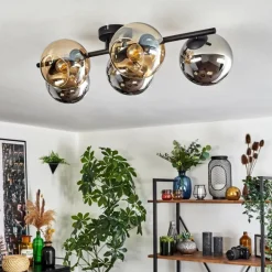 Gastor Plafonnier, Boule lumineuse Ambre, Chrome, Fumé, 5 lumières
