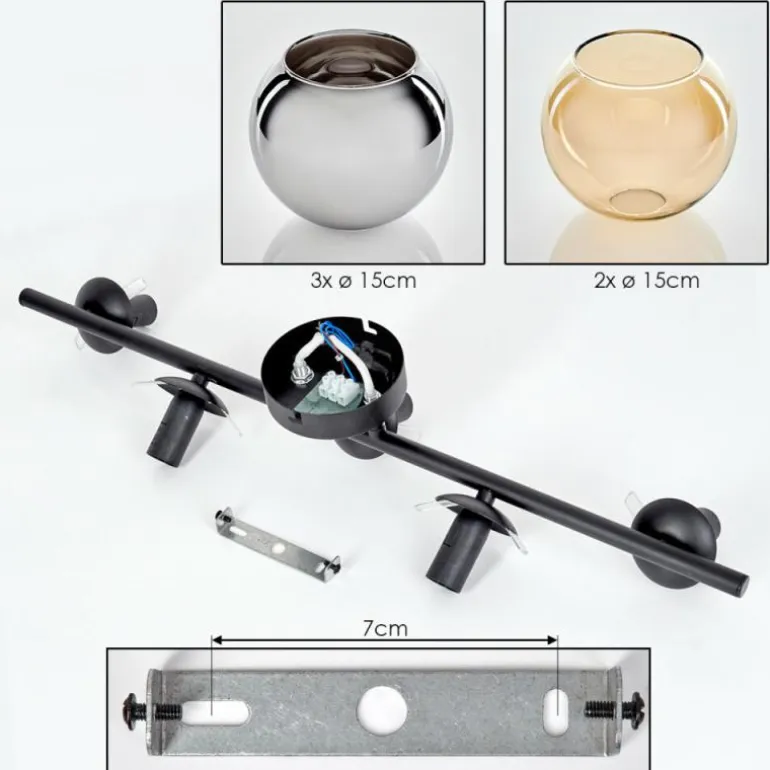 Gastor Plafonnier, Boule lumineuse Ambre, Chrome, Fumé, 5 lumières