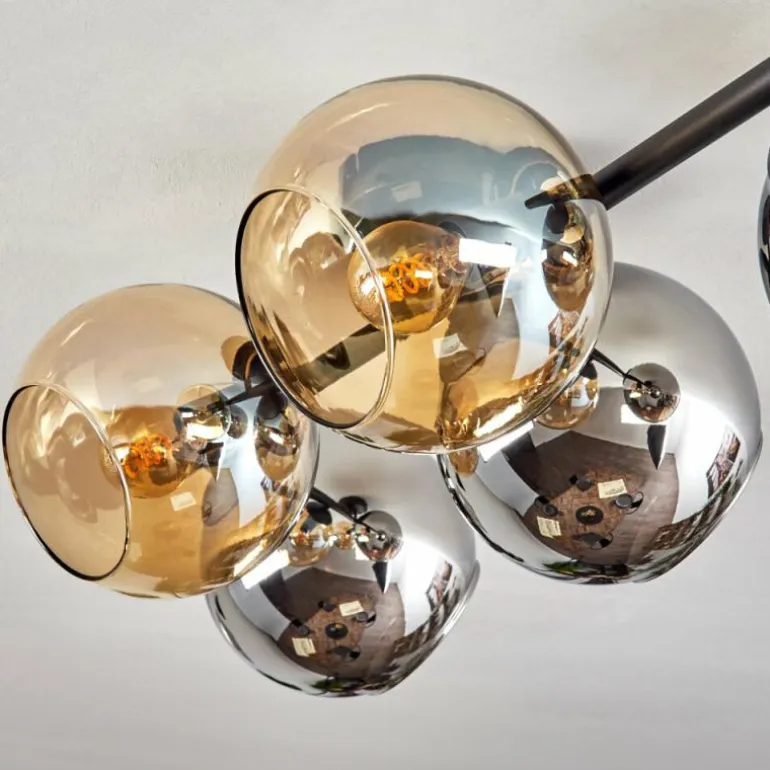 Gastor Plafonnier, Boule lumineuse Ambre, Chrome, Fumé, 5 lumières