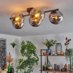 Gastor Plafonnier, Boule lumineuse Ambre, Chrome, Fumé, 5 lumières