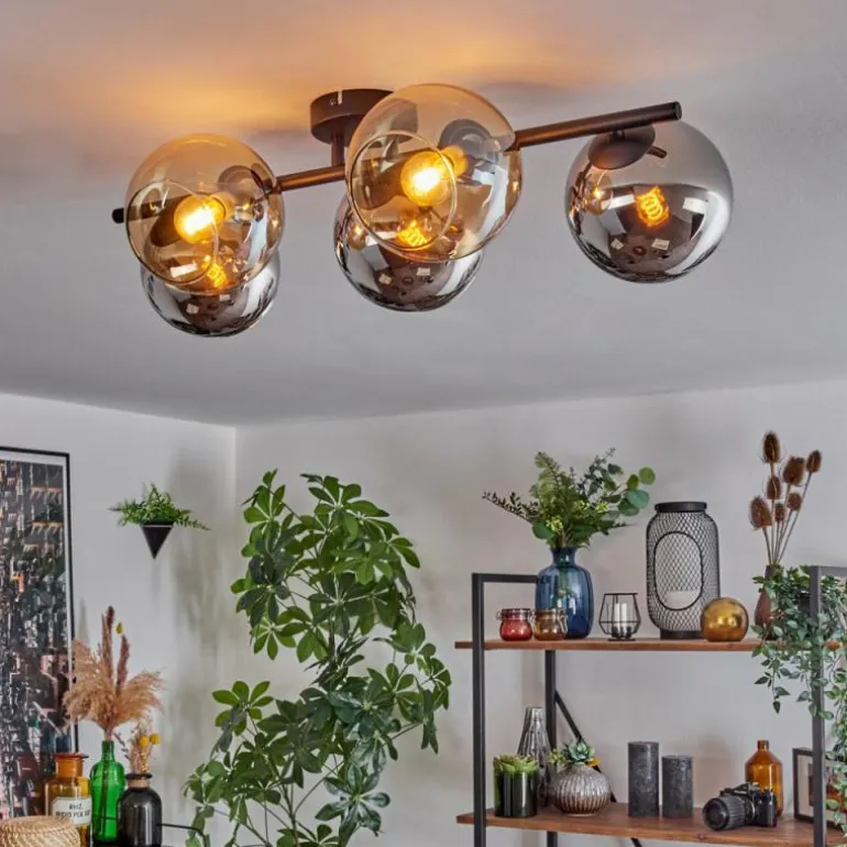 Gastor Plafonnier, Boule lumineuse Ambre, Chrome, Fumé, 5 lumières