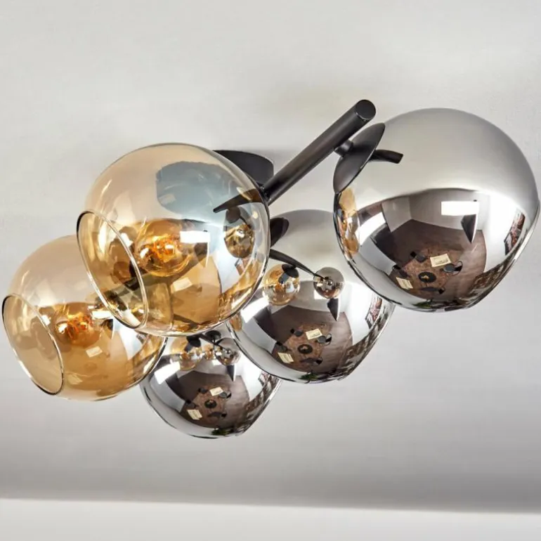 Gastor Plafonnier, Boule lumineuse Ambre, Chrome, Fumé, 5 lumières