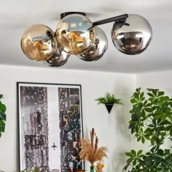 Gastor Plafonnier, Boule lumineuse Ambre, Chrome, Fumé, 5 lumières