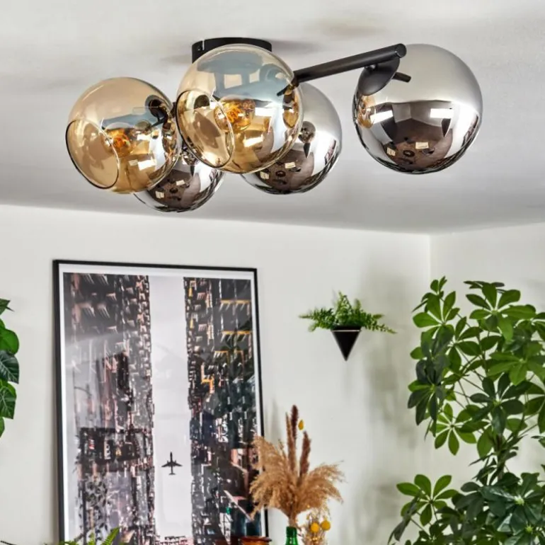 Gastor Plafonnier, Boule lumineuse Ambre, Chrome, Fumé, 5 lumières