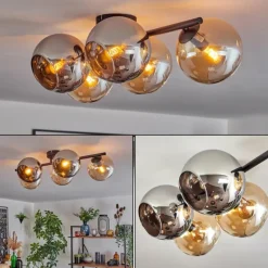 Gastor Plafonnier, Boule lumineuse Ambre, Chrome, Fumé, 5 lumières
