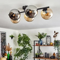 Gastor Plafonnier, Boule lumineuse Ambre, Chrome, Fumé, 5 lumières