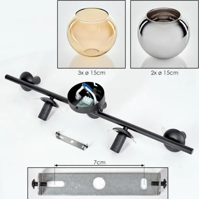 Gastor Plafonnier, Boule lumineuse Ambre, Chrome, Fumé, 5 lumières
