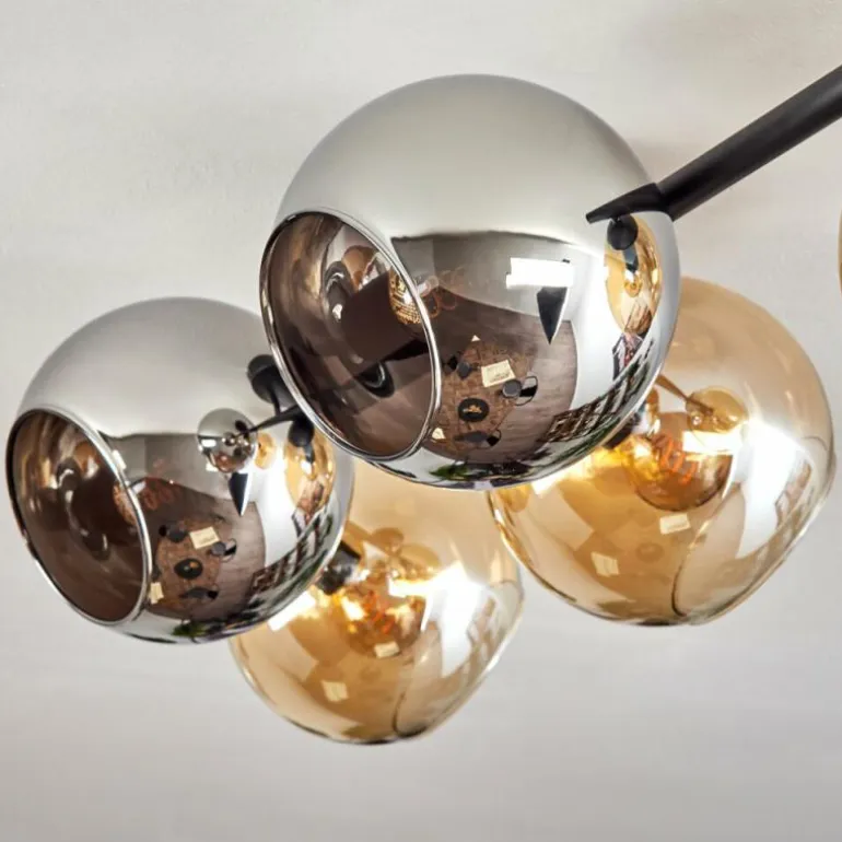 Gastor Plafonnier, Boule lumineuse Ambre, Chrome, Fumé, 5 lumières