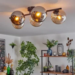 Gastor Plafonnier, Boule lumineuse Ambre, Chrome, Fumé, 5 lumières