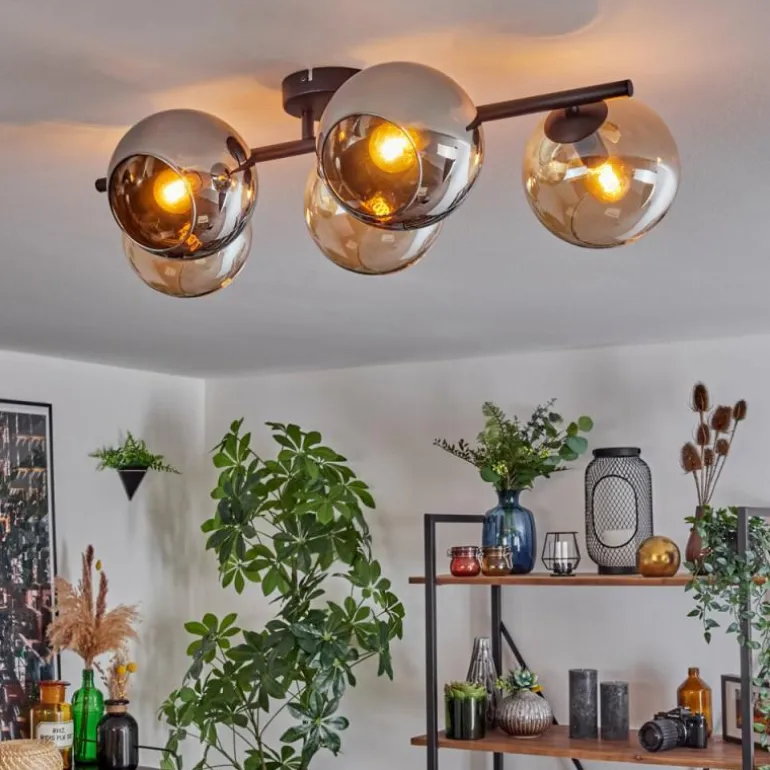 Gastor Plafonnier, Boule lumineuse Ambre, Chrome, Fumé, 5 lumières