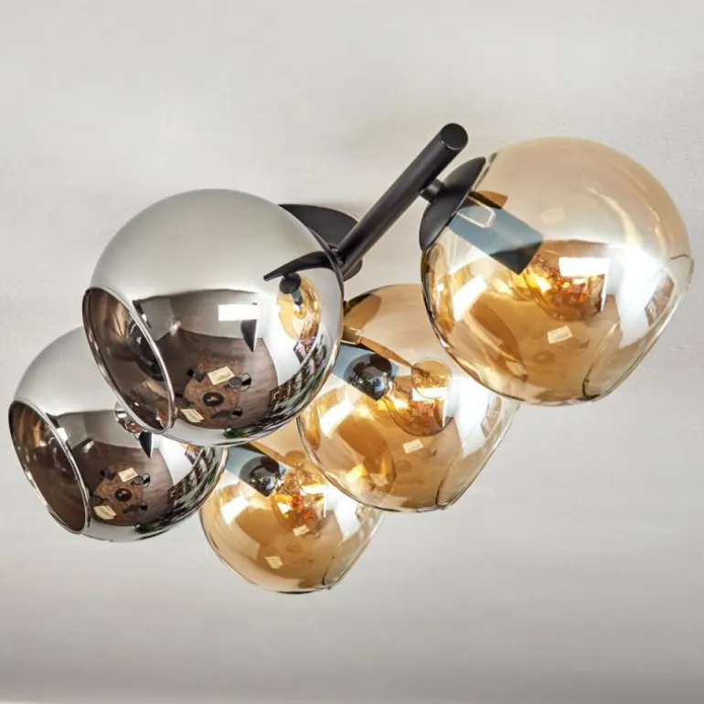 Gastor Plafonnier, Boule lumineuse Ambre, Chrome, Fumé, 5 lumières