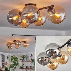 Gastor Plafonnier, Boule lumineuse Ambre, Fumé, 5 lumières