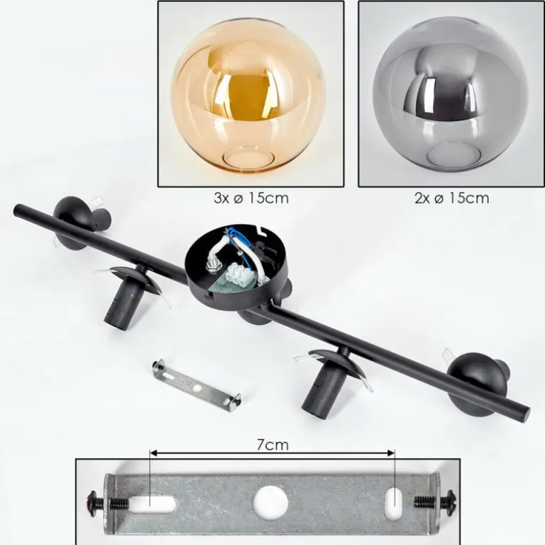 Gastor Plafonnier, Boule lumineuse Ambre, Fumé, 5 lumières