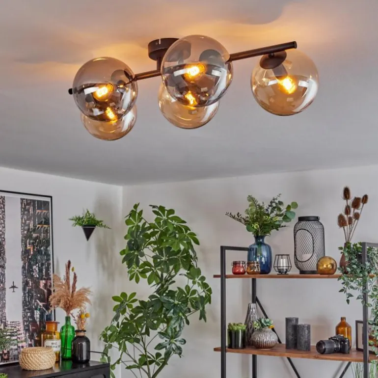 Gastor Plafonnier, Boule lumineuse Ambre, Fumé, 5 lumières