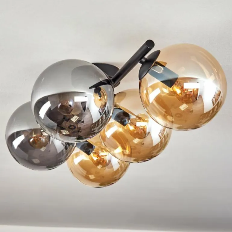 Gastor Plafonnier, Boule lumineuse Ambre, Fumé, 5 lumières