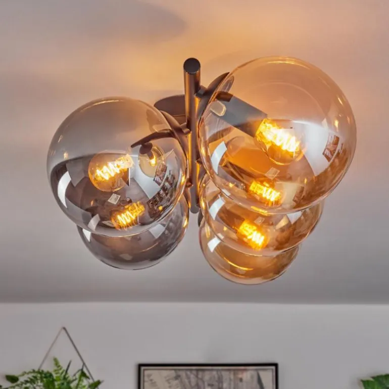 Gastor Plafonnier, Boule lumineuse Ambre, Fumé, 5 lumières