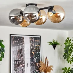 Gastor Plafonnier, Boule lumineuse Ambre, Fumé, 5 lumières