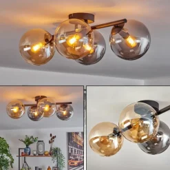 Gastor Plafonnier, Boule lumineuse Ambre, Fumé, 4 lumières