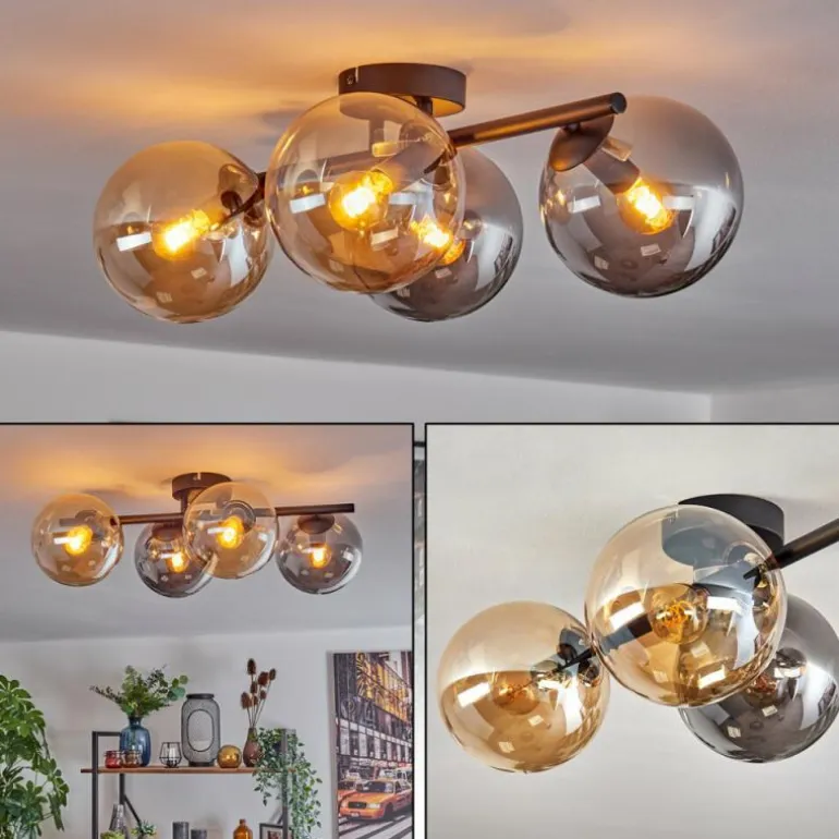 Gastor Plafonnier, Boule lumineuse Ambre, Fumé, 4 lumières