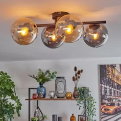 Gastor Plafonnier, Boule lumineuse Ambre, Fumé, 4 lumières