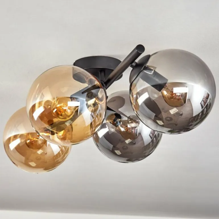 Gastor Plafonnier, Boule lumineuse Ambre, Fumé, 4 lumières