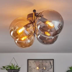 Gastor Plafonnier, Boule lumineuse Ambre, Fumé, 4 lumières