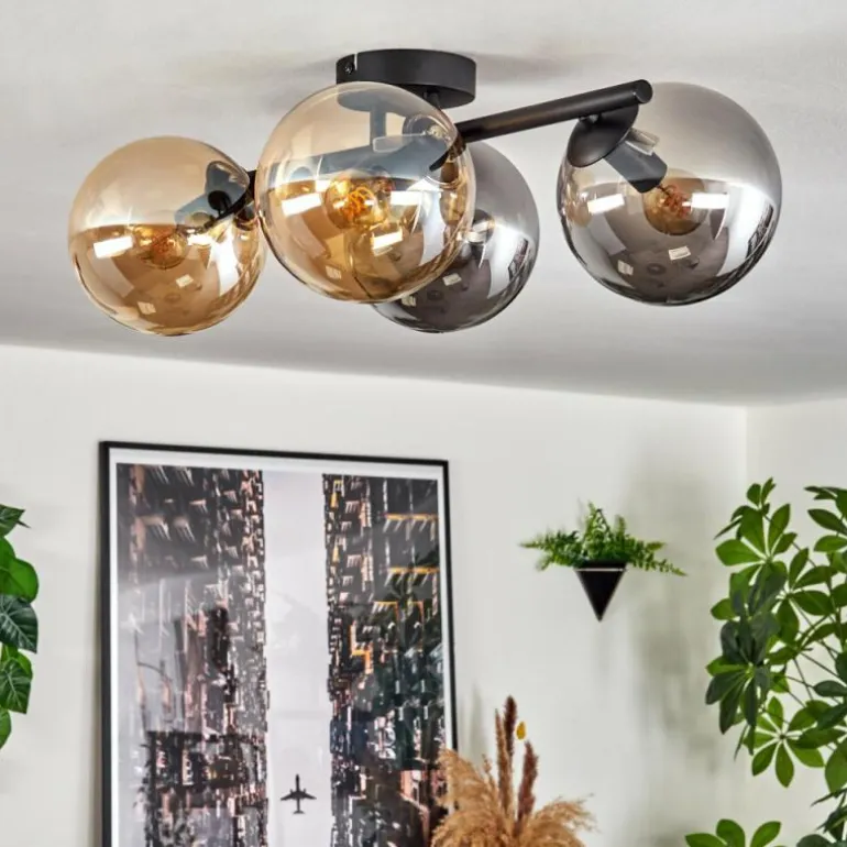 Gastor Plafonnier, Boule lumineuse Ambre, Fumé, 4 lumières