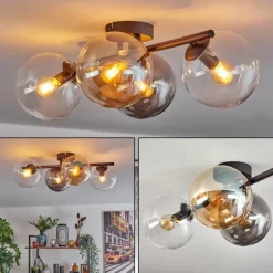 Gastor Plafonnier, Boule lumineuse Ambre, Clair, Fumé, 4 lumières