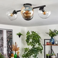 Gastor Plafonnier, Boule lumineuse Ambre, Clair, Fumé, 4 lumières