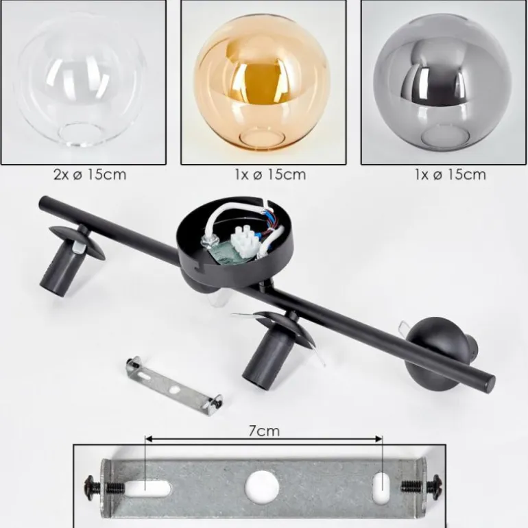 Gastor Plafonnier, Boule lumineuse Ambre, Clair, Fumé, 4 lumières