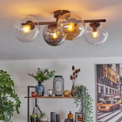 Gastor Plafonnier, Boule lumineuse Ambre, Clair, Fumé, 4 lumières