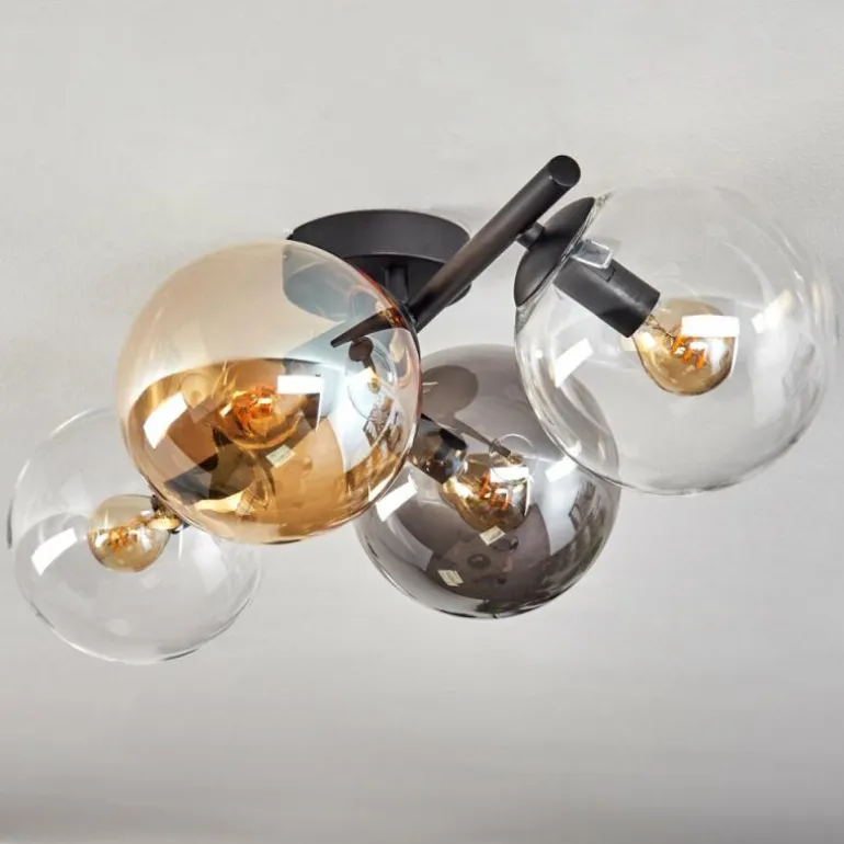 Gastor Plafonnier, Boule lumineuse Ambre, Clair, Fumé, 4 lumières