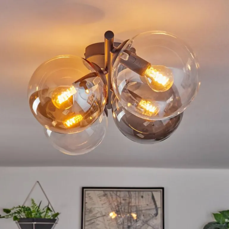 Gastor Plafonnier, Boule lumineuse Ambre, Clair, Fumé, 4 lumières