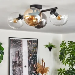 Gastor Plafonnier, Boule lumineuse Ambre, Clair, Fumé, 4 lumières