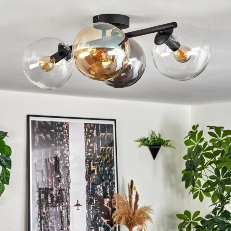 Gastor Plafonnier, Boule lumineuse Ambre, Clair, Fumé, 4 lumières