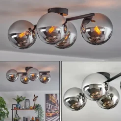 Gastor Plafonnier, Boule lumineuse Chrome, Fumé, 4 lumières