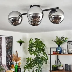 Gastor Plafonnier, Boule lumineuse Chrome, Fumé, 4 lumières