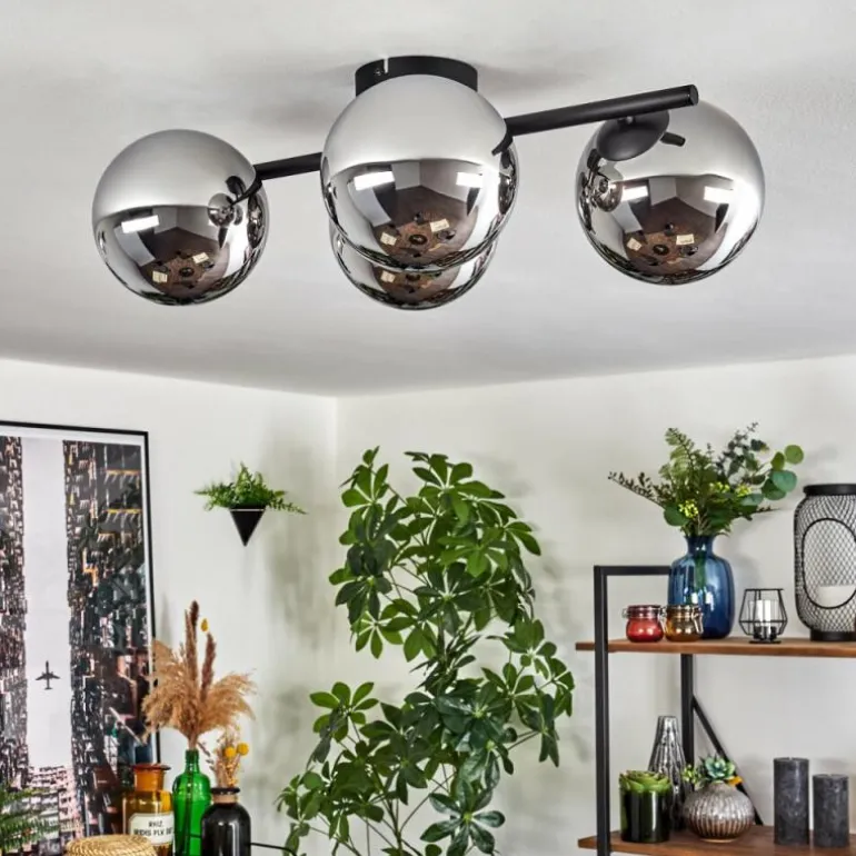 Gastor Plafonnier, Boule lumineuse Chrome, Fumé, 4 lumières