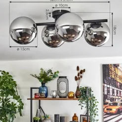 Gastor Plafonnier, Boule lumineuse Chrome, Fumé, 4 lumières
