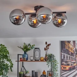 Gastor Plafonnier, Boule lumineuse Chrome, Fumé, 4 lumières