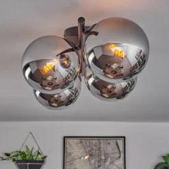 Gastor Plafonnier, Boule lumineuse Chrome, Fumé, 4 lumières