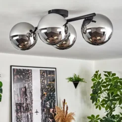 Gastor Plafonnier, Boule lumineuse Chrome, Fumé, 4 lumières
