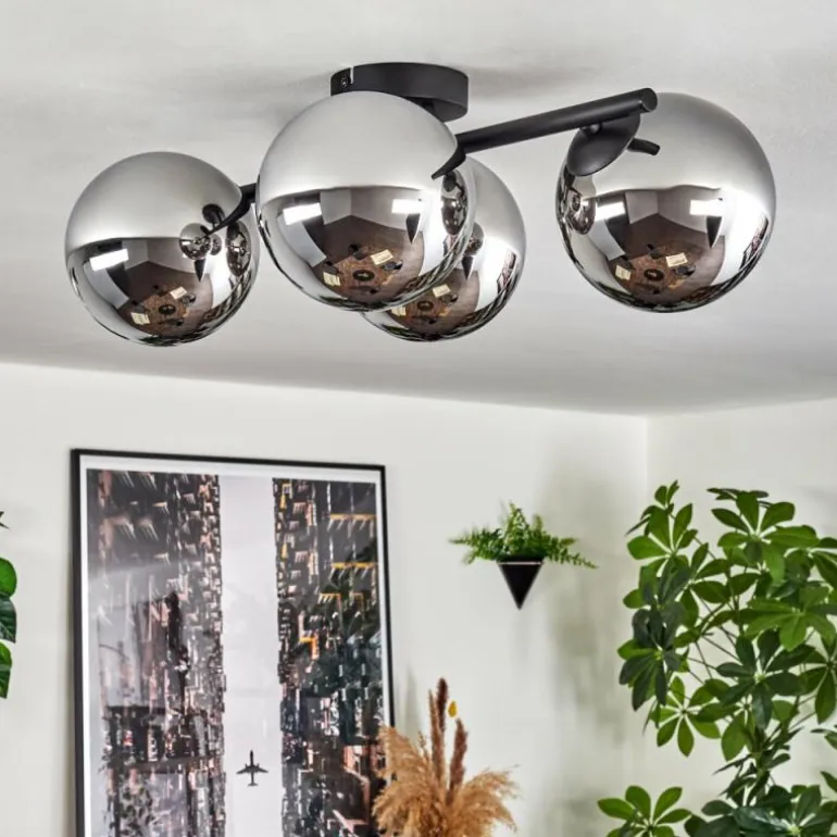 Gastor Plafonnier, Boule lumineuse Chrome, Fumé, 4 lumières