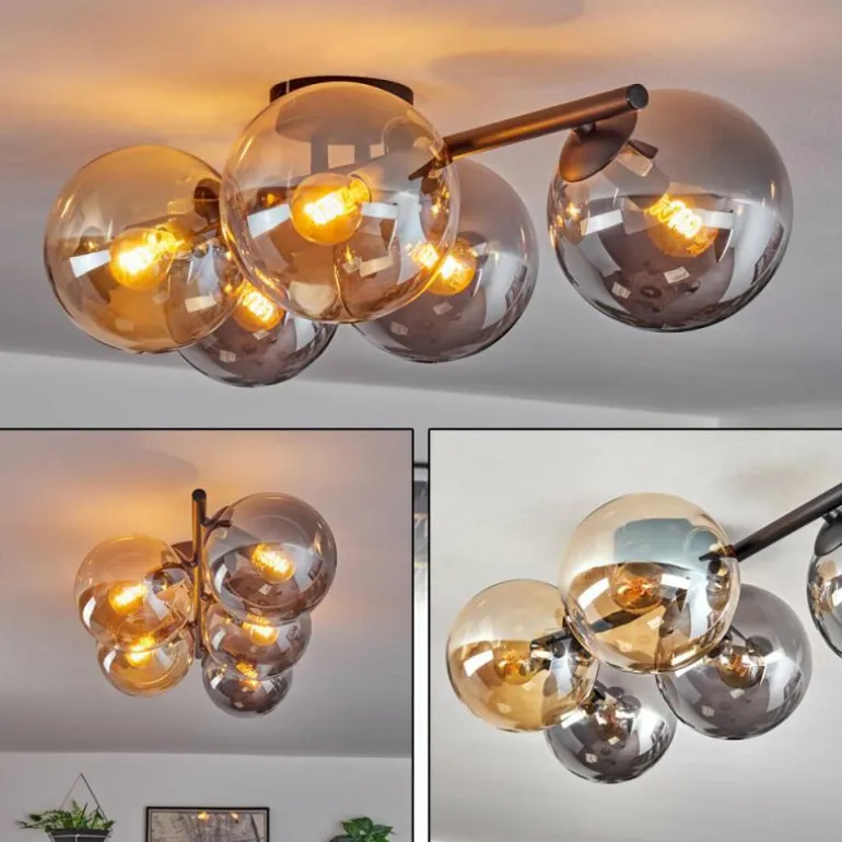 Gastor Plafonnier, Boule lumineuse Ambre, Fumé, 5 lumières