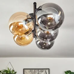 Gastor Plafonnier, Boule lumineuse Ambre, Fumé, 5 lumières