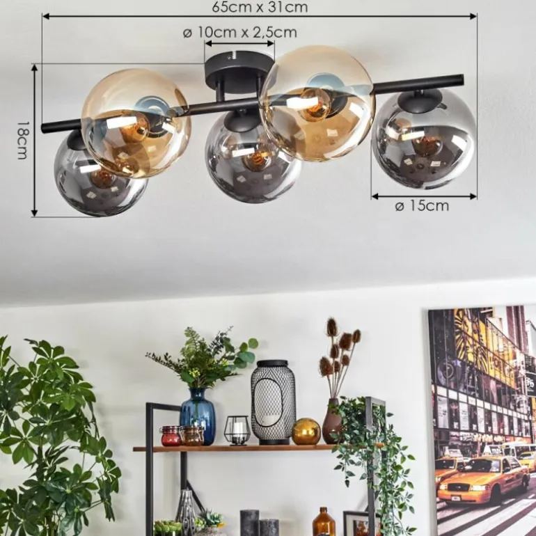Gastor Plafonnier, Boule lumineuse Ambre, Fumé, 5 lumières
