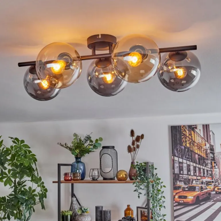 Gastor Plafonnier, Boule lumineuse Ambre, Fumé, 5 lumières