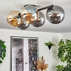 Gastor Plafonnier, Boule lumineuse Ambre, Fumé, 5 lumières